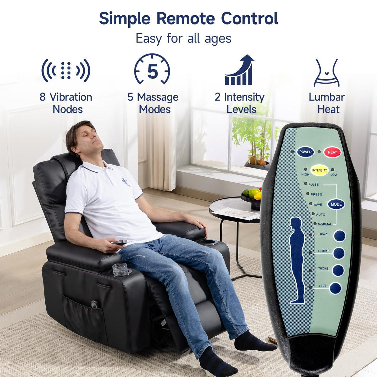 Power Lift Recliner Chair for Elderly with Massage & Heat, 160° Adjustable PU Leather Electric Recliner with Remote, Cup Holders, Side Pockets, and Stand Assist for Living Room, Bedroom (Black) Brage Living