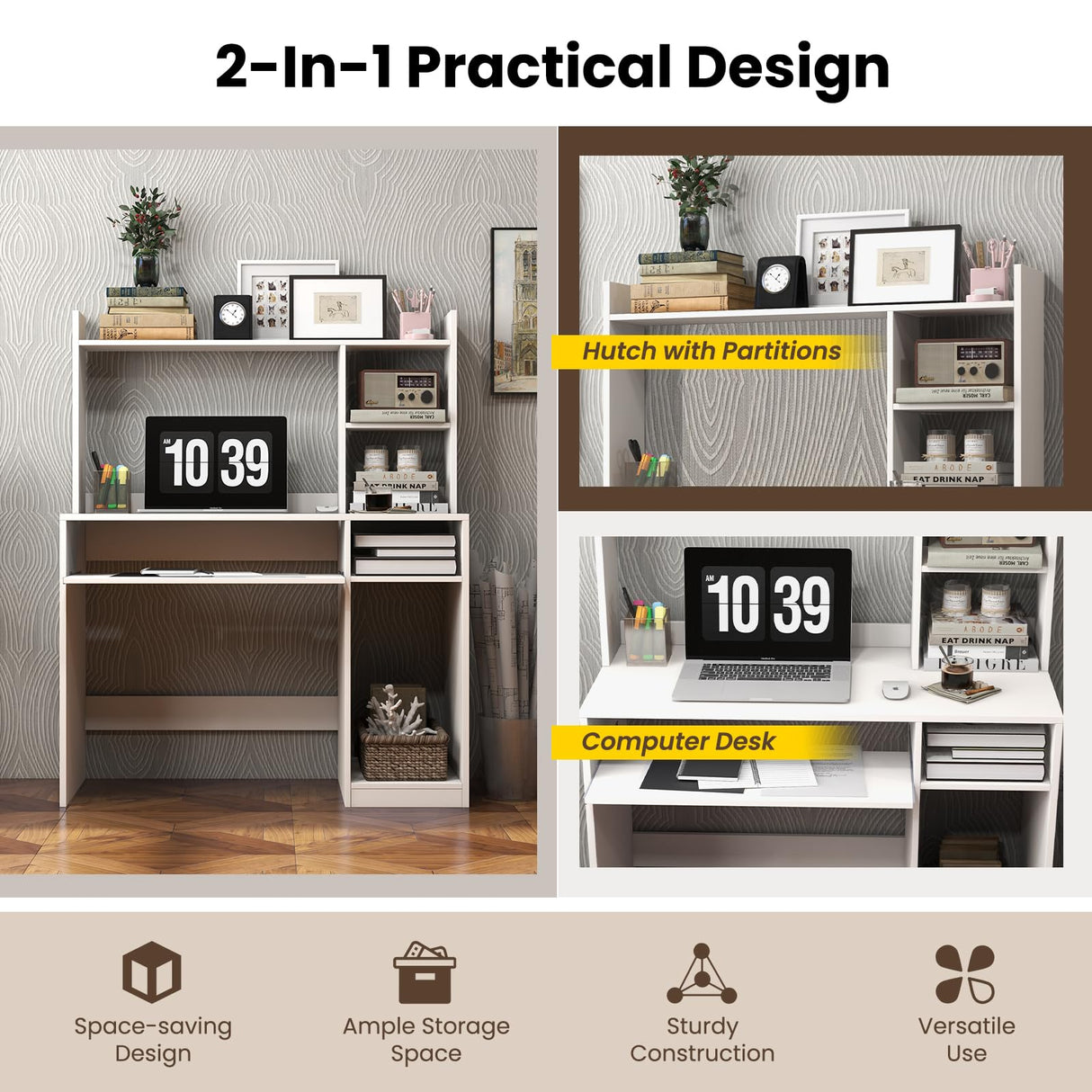 Giantex 43.5" Modern Computer Desk with Power Outlet, Keyboard Tray & Storage for Home Office Giantex