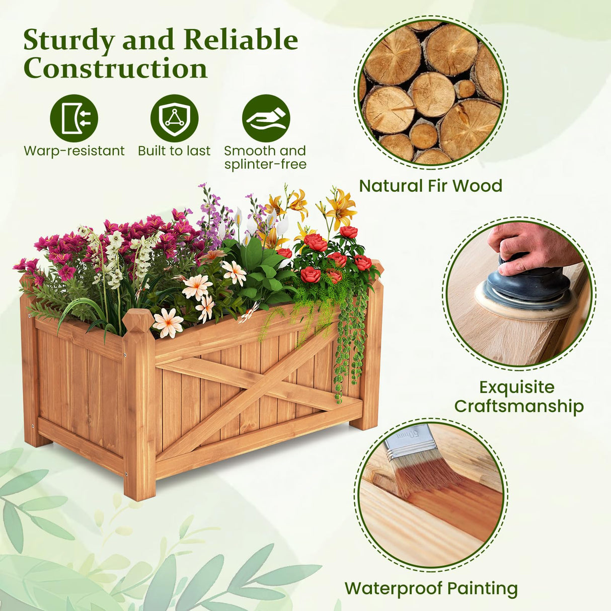 HAPPYGRILL Wooden Raised Garden Bed, Solid Wood Gardening Plant Container w/Drainage Holes for Flower Vegetable Fruit, Outdoor Elevated Planter Box for Patio Garden Yard Balcony (25”x 16”x 15”) HAPPYGRILL