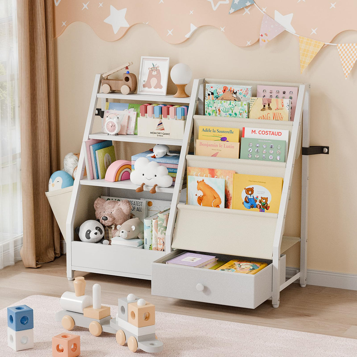 HAVLOTII Kids Bookshelf and Toy Storage - Kids Book Shelf for Kids Rooms, Toddler Bookshelf Baby Bookcase for Nursery, Montessori Toy Organizer, White HAVLOTII