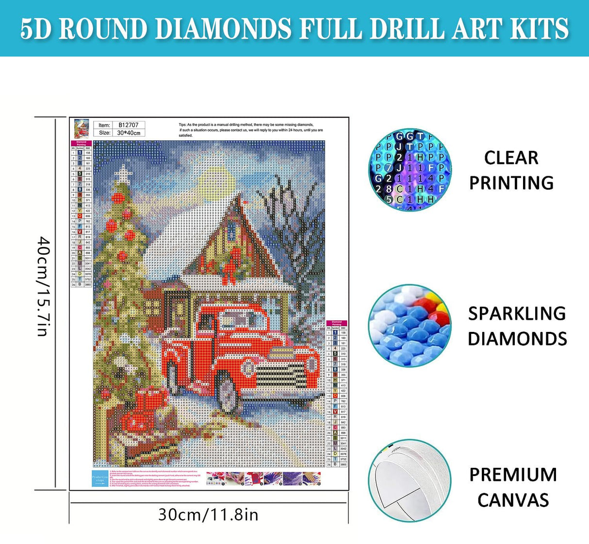mrpwnle Diamond Painting Kits for Adults-Christmas Truck Diamond Art Kit for Adults Beginners 5D Diamond Painting Red Truck DIY Full Drill Christmas Diamond Painting Gem Art Crafts Kit 12x16in mrpwnle