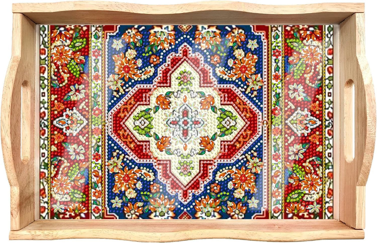 DOTSOPS 5D Diamond Art Kits for Adults Wooden Serving Tray with Handle Special Diamond Painting Plate Big Gem Dots Paint by Numbers Crafts Kits for Living Room Mandala 7.8x11.8 Inches DOTSOPS