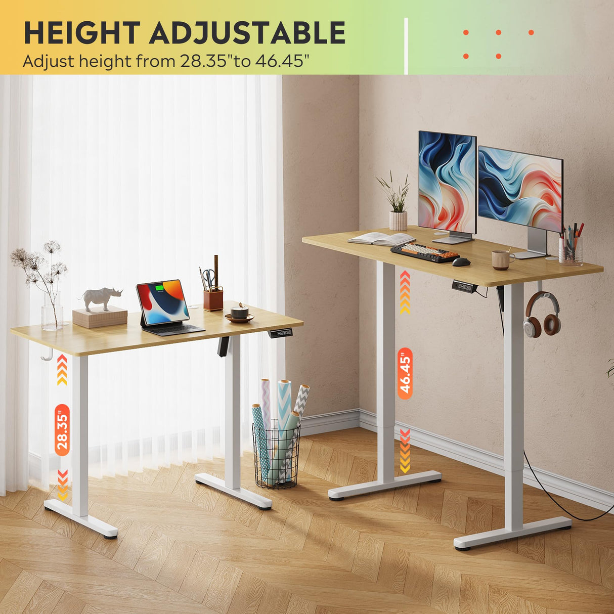 DEVAISE 40 X 24 Inches Electric Standing Desk,Height Adjustable Stand up Desk for Home Office, Ergonomic Sit to Stand Desk with Phone Holder,Maple DEVAISE