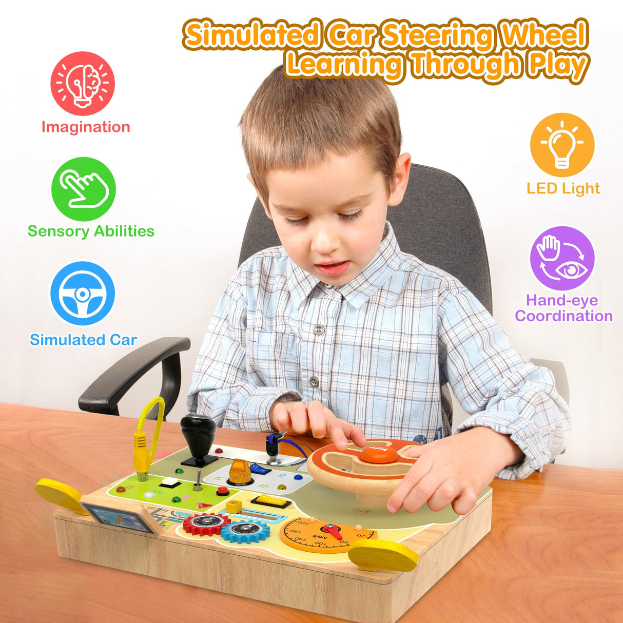 JGOBUB Montessori Toddler Toys - Baby Wooden Busy Board - Sensory Toys with Light Switch - Travel Toys for Educational Toddler Activities for Toddlers 1 2 3 4+ Year Old JGOBUB