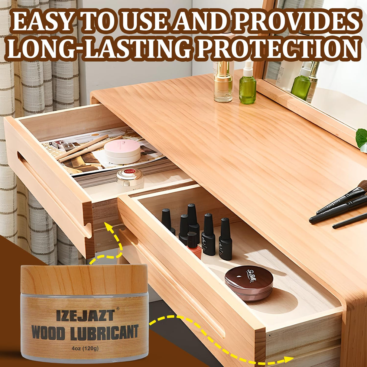 IZEJAZT Drawer Wax,Multi - Purpose Paste Wax and Lubricant for Wood Furniture, Doors and Drawers - Wood Wax, Door Hinge Lubricant, Wood Drawer Lubricant(4 Oz) IZEJAZT