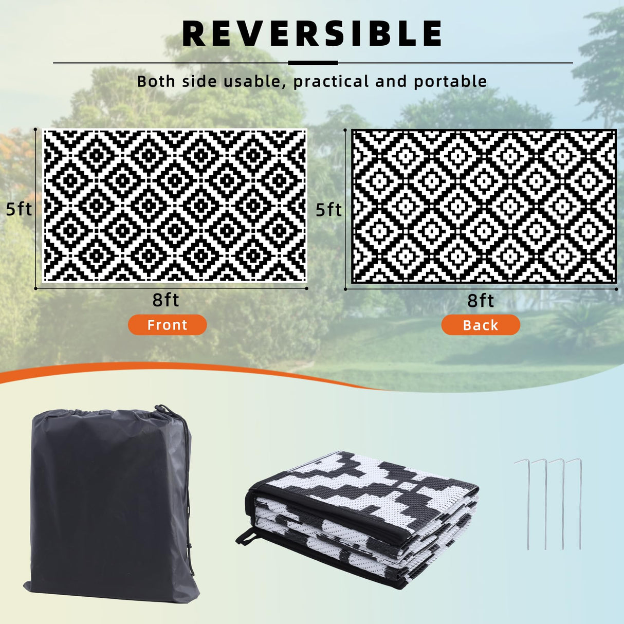 Favoyard Outdoor Rug 5x8 ft Waterproof Reversible Patio Plastic Straw Rugs for Decor Clearance Outside Large RV Camping Area Carpet Mat for Porch Deck Balcony Pool Backyard Picnic Beach Camper Door Favoyard