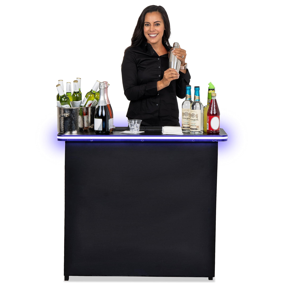 GoBar Portable Bar Table with Multi-Color LED Lights - Mobile Bartender Station for Events - Includes Carrying Case GoPong