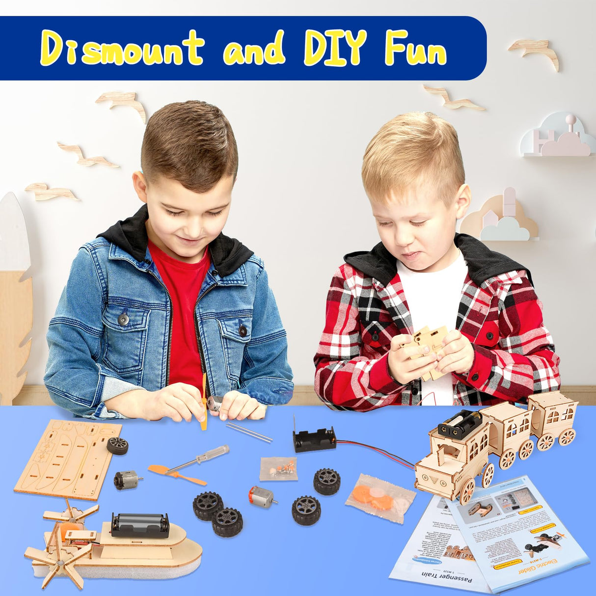 6-in-1 STEM Kits for Kids Age 8-12, Educational STEM Toys for Boys and Girls, Wooden Building Kit for Kids STEM Science Experiments Kit, Ideal Christmas Birthday Gifts for 8 9 10 11 12 13 Year Old FliipFlaap