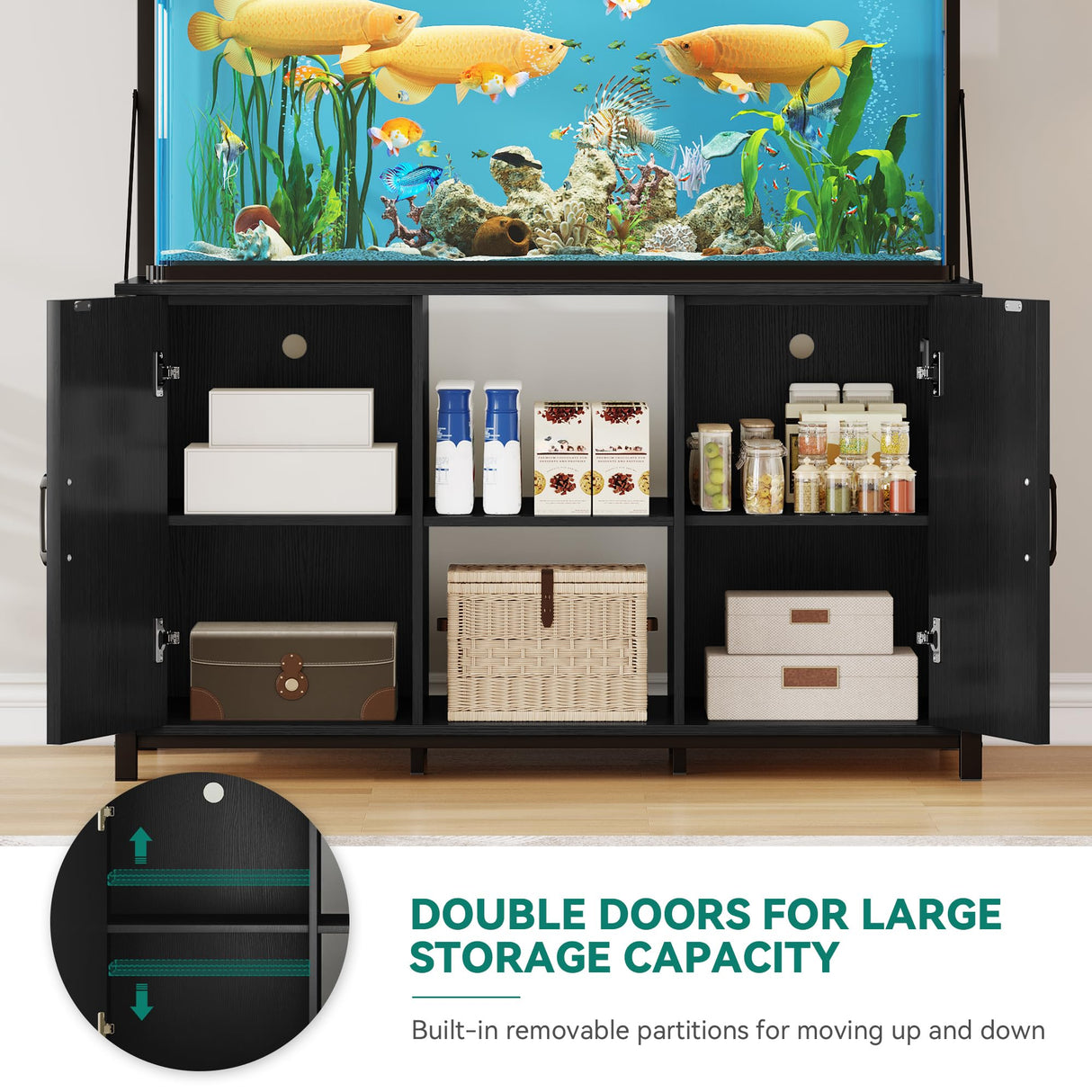 YITAHOME 120 Gallon Fish Tank Stand with Power Outlets, Heavy Duty Metal Large Aquarium Stand with Cabinet, Reptile Terrariums Table for Turtle Accessories Storage,1100LBS Capacity, Black YITAHOME