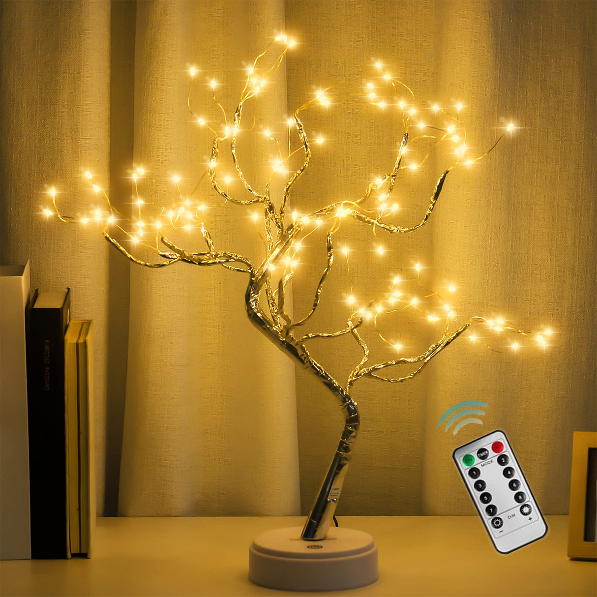 PXBNIUYA 108 LED Sparkly Fairy Tree Lamp, Warm White, Remote Control, USB/Battery, 8 Modes, DIY Bonsai Decor, Festival Decoration Light PXBNIUYA