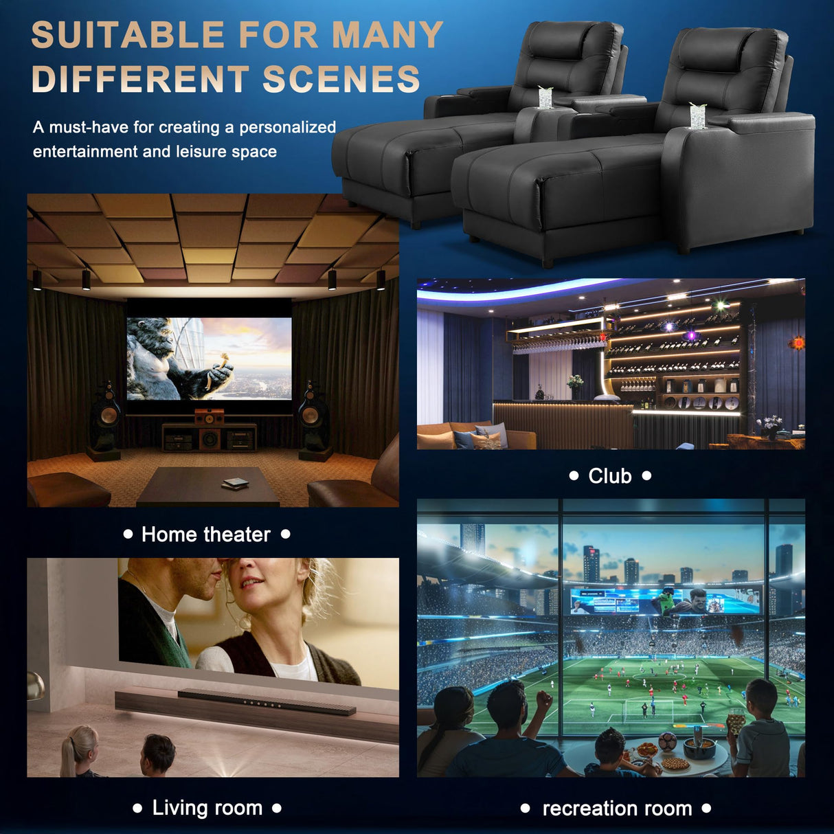 Chorlenimi Home Theater Seating Oversized Loveseat Recliner Chair Ultra-Comfortable Reclining Chair Power Recliners Chairs with Electric Recliners for Living Room (Black,Row of 3) Chorlenimi