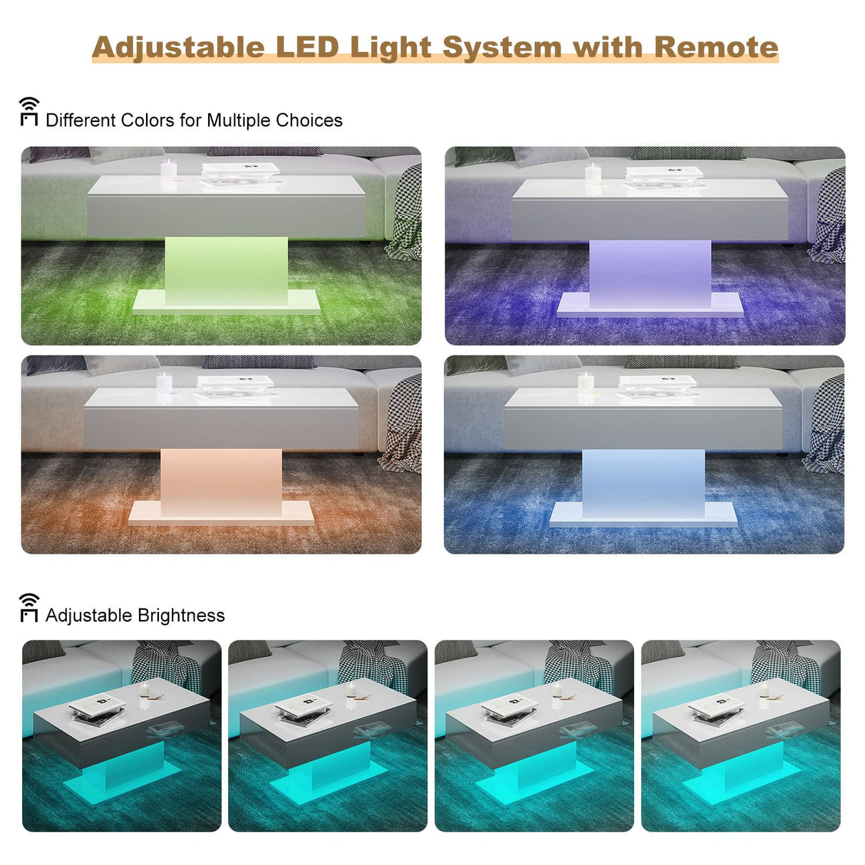 Led Coffee Table Living Room White Coffee Table Mesas De Centro Para Salas Modernas Nesting Coffee Table Modern Coffee Table for Living Room Sliding Center Table (White) HedoAjim