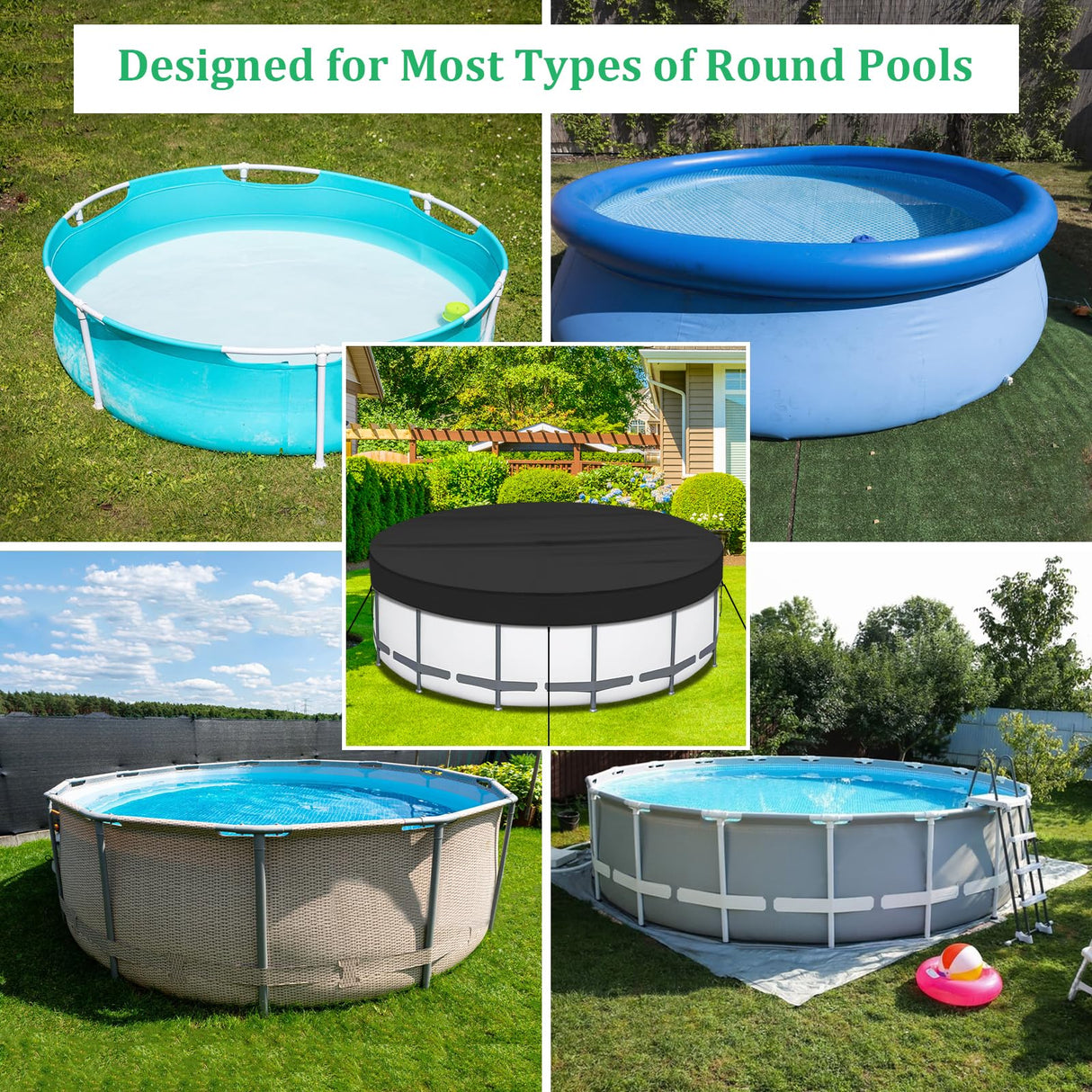 RICHIE 18FT Pool Cover, Round Solar Cover for Above Ground Pool, Heavy Duty 420D Oxford Waterproof Cover, Perfect to Keep Swimming Pool Clean RICHIE