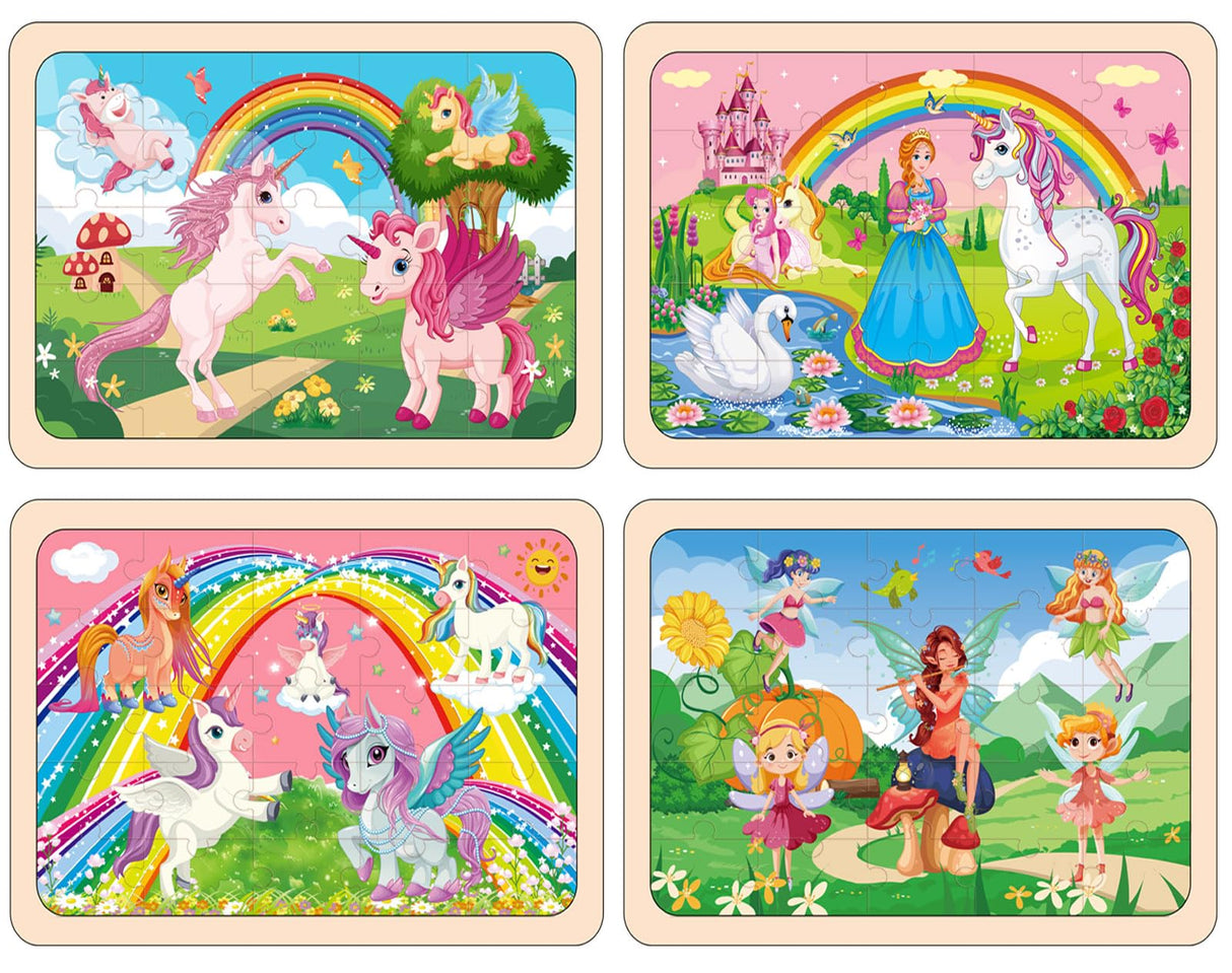 Puzzles for Kids Ages 4-6, 4 Pack Wooden Jigsaw Puzzles 24 Pieces The Castle Puzzle Preschool Educational Learning Toys Set for Boys and Girls MJBLKEREN