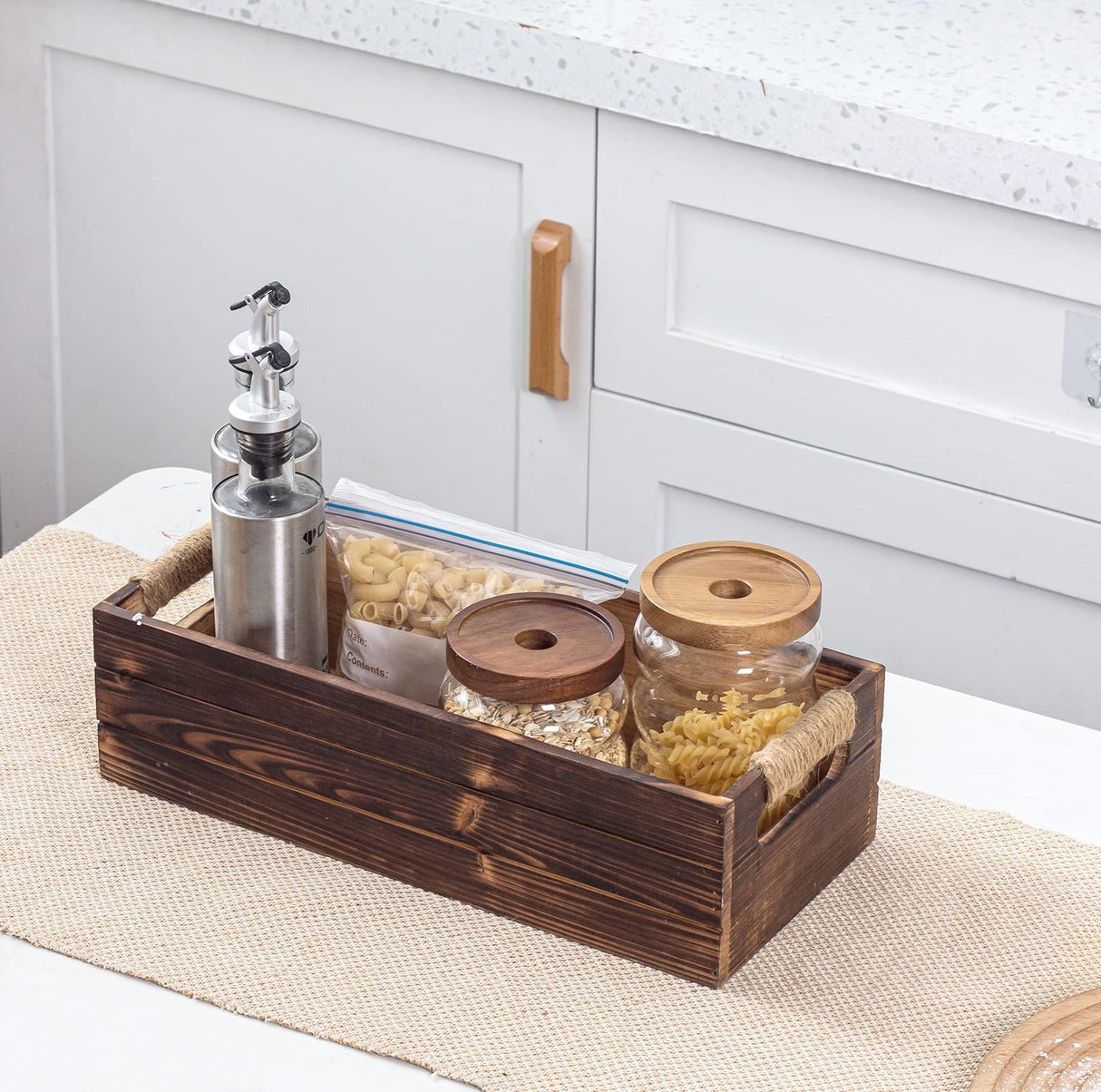 TIMRIS Rustic Wooden Box, Farmhouse Bathroom Decor Box, Wooden Toilet Paper Holder, Toilet Tank Basket, Decorative Storage Container Box (Rustic Brown) TIMRIS