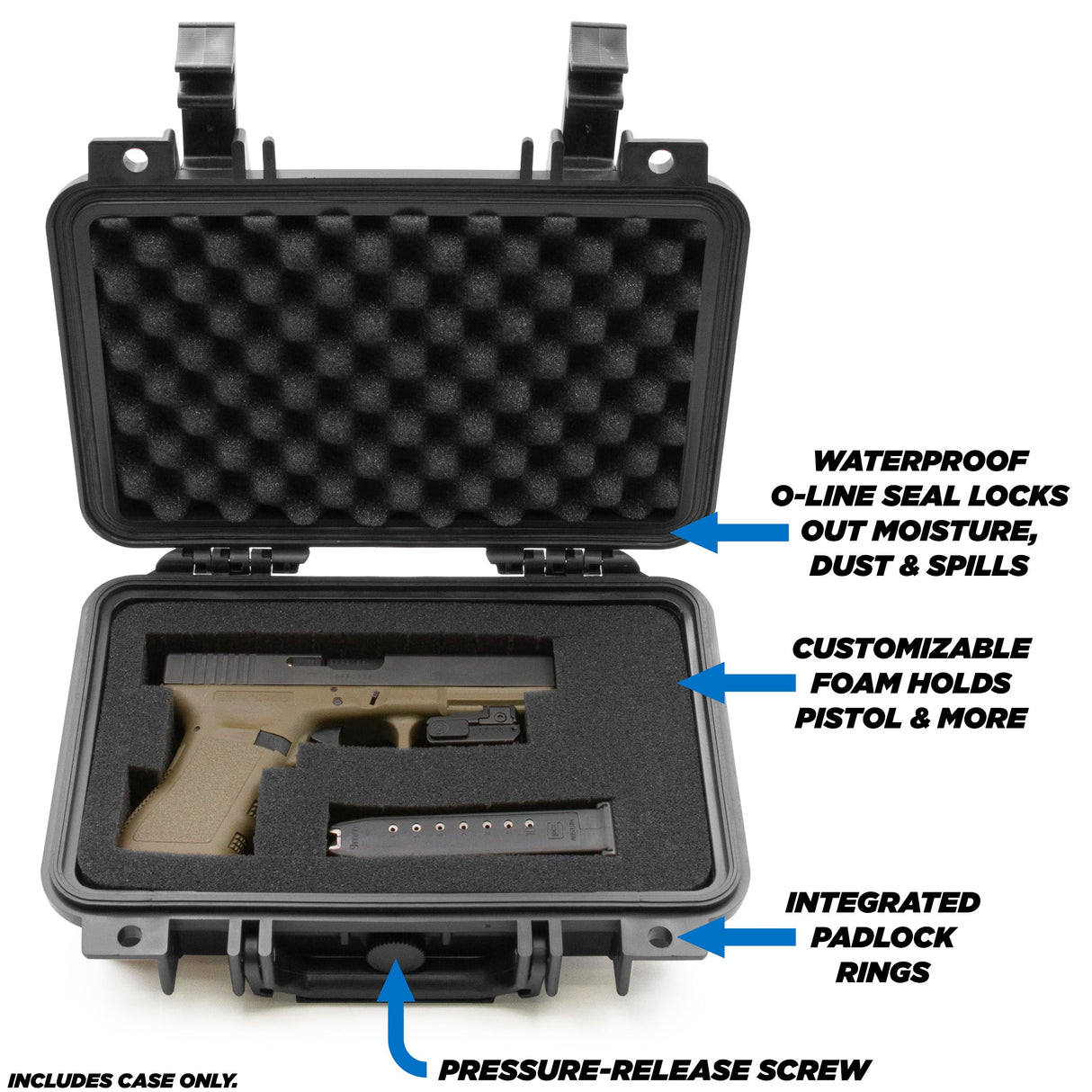 CASEMATIX Hard Gun Case for Pistols - TSA Approved Waterproof & Shockproof Gun Cases for Pistols, Compact 9mm Gun Case for Carrying Handgun with Scope and Accessories CASEMATIX