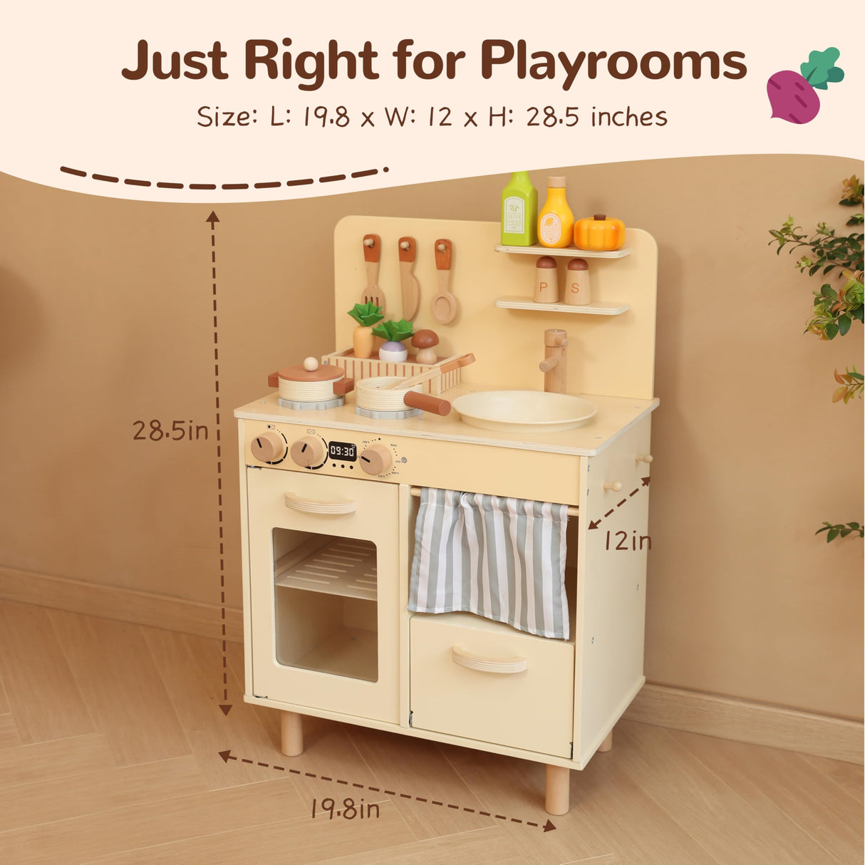 Leeshyah Play Kitchen for Kids, Classic Wooden Kitchen Playset with Food Accessories Set Ideal for Creative Pretend Play, Suitable for Toddlers, Girls & Boys Ages 3+ Leeshyah