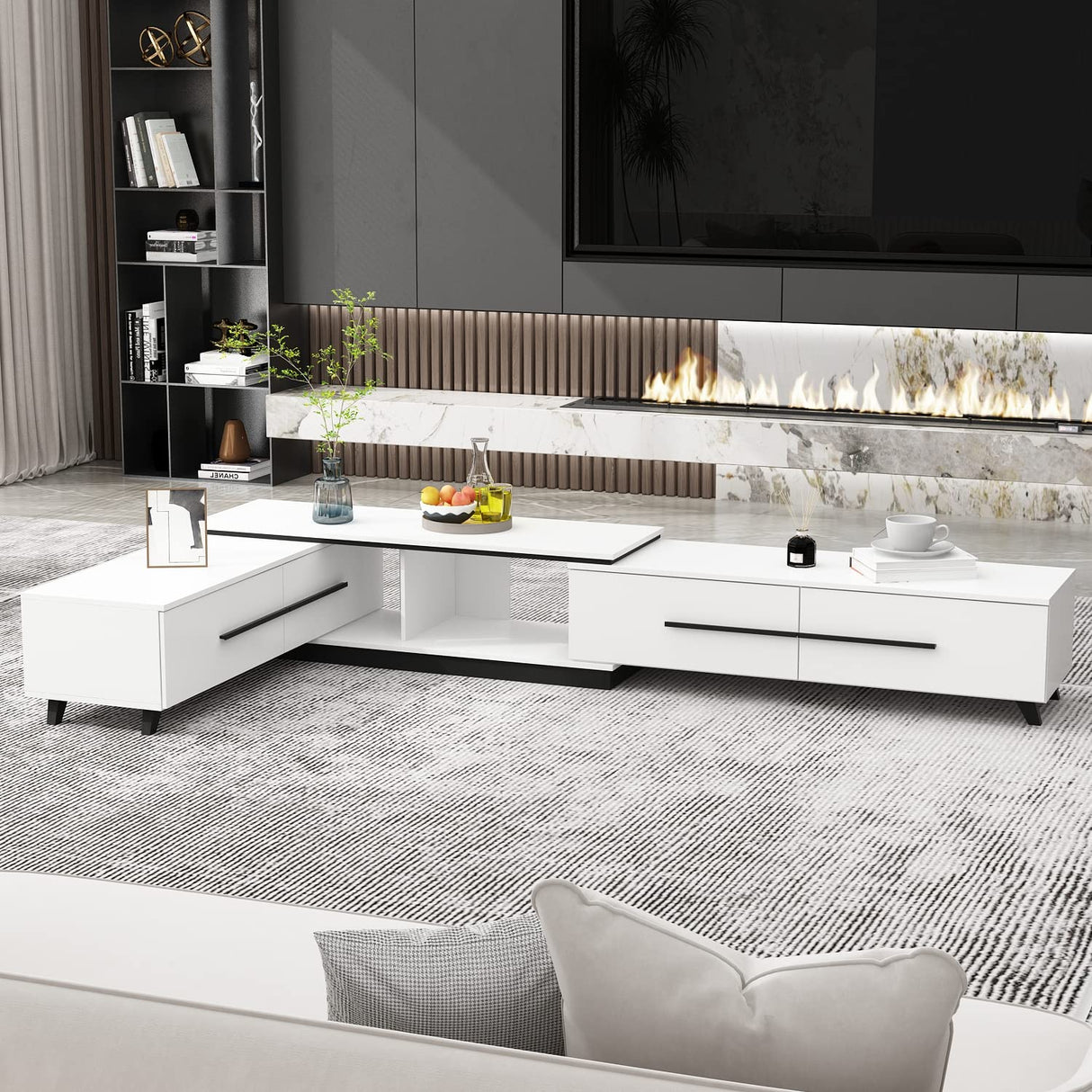 Homsee Extendable TV Stand for TVs up to 75", Modern TV Cabinet & Entertainment Center with Shelves & Drawers, Media Console Table for Living Room, Bedroom, White (95" L x 15.7" D x 13.18" H) Homsee