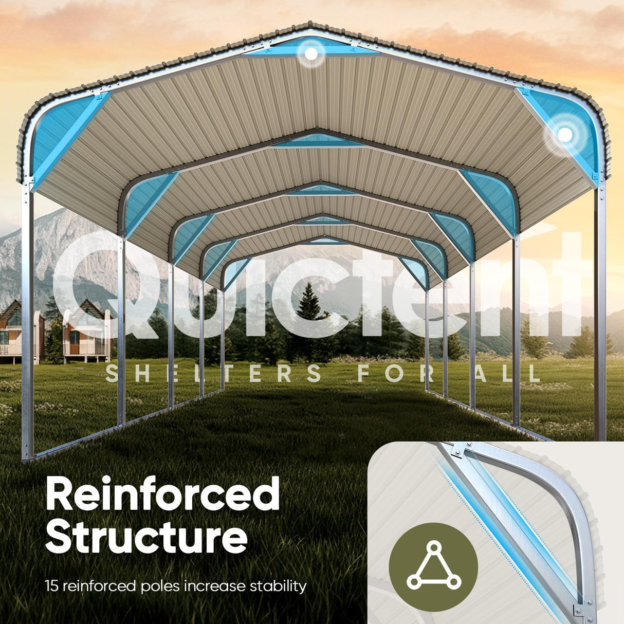 Quictent 12x20 ft Metal Roof Carport Kits Hard Top Garage Heavy Duty Steel Car Canopy, White Quictent