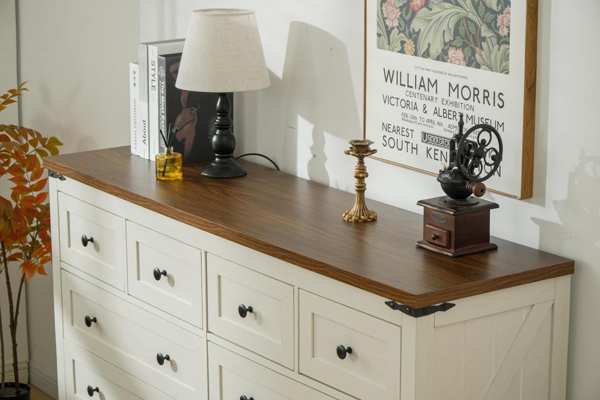 EnHomee 10 Drawer Dresser for Bedroom, Wood Dressers & Chest of Drawers for Bedroom, Hallway, Antique White,15" D x 55" W x 35.6" H EnHomee
