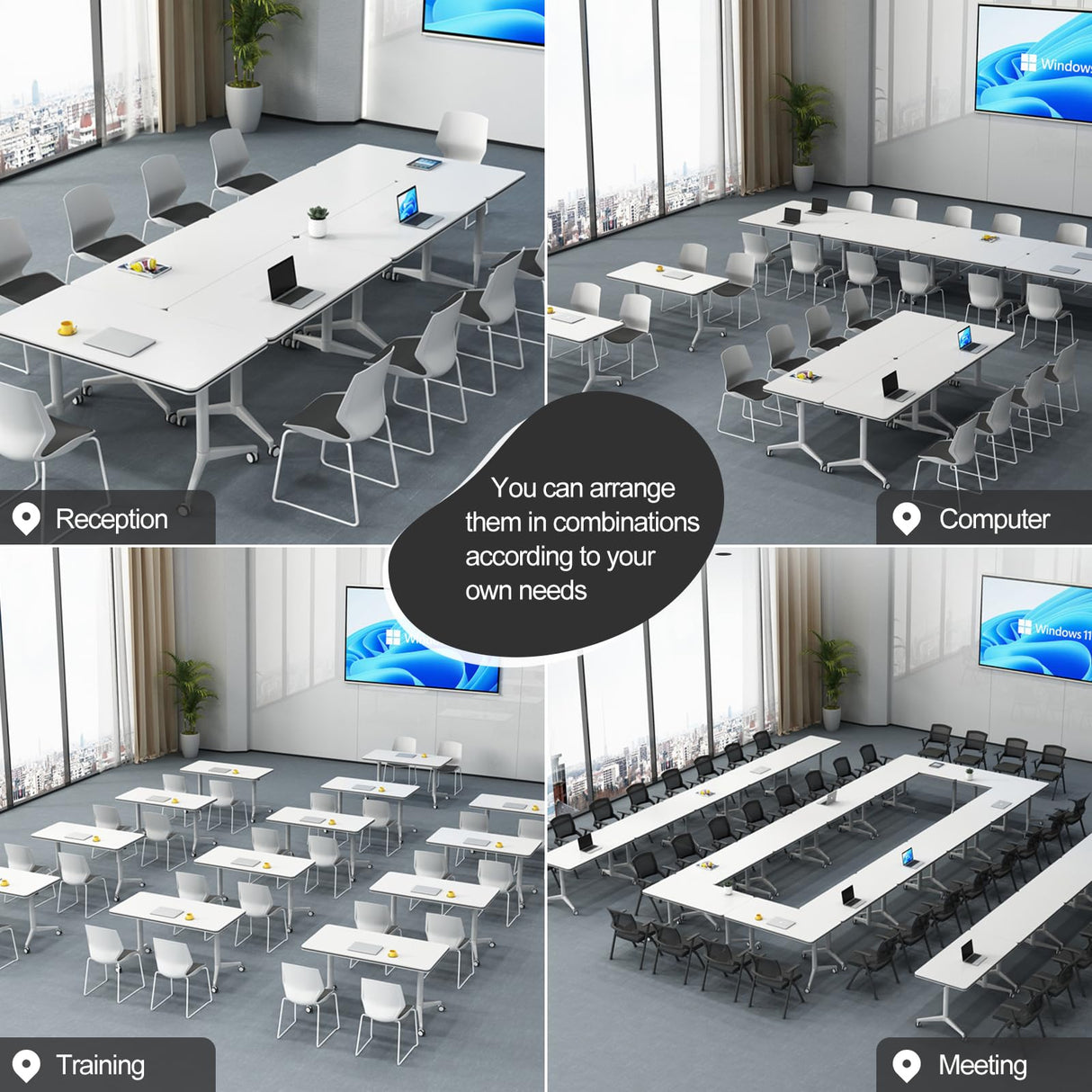 JNMDLAKO Folding Conference Table 4PCS Modern Large Mobile Meeting Table Round Conference Room Tables with Silent Wheels Seminar Table for Office Training Classroom (4PCS 47.2" * 23.6" * 29.5") JNMDLAKO