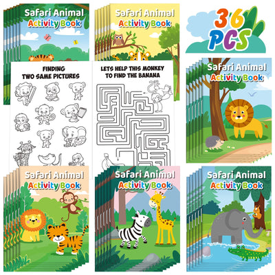 Sinmoe 36 Pcs Safari Animals Mini Activity Books for Kids Coloring Drawing Books Set with Lion Tiger Giraffe Patterns DIY Game Party Favors Fun Classroom Gifts Goody Filler Teachers Daycare Prize
