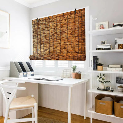 FENRUNXU Natural Bamboo Roll-Up Blinds - 2 Pack, 47" W x 71" H Reed Shades for Indoor & Outdoor Use