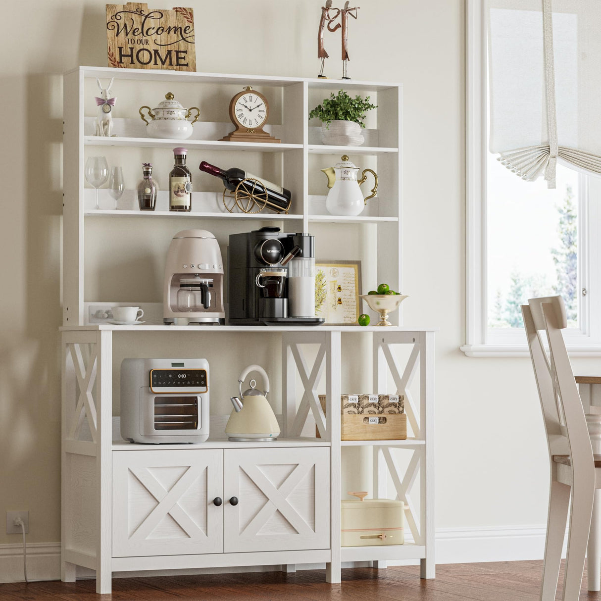 IRONCK Bakers Rack with Power Outlet, 45in Wide Coffee Bar Cabinet with Storage, 6-Tier Kitchen Storage with Doors, Microwave Stand for Kitchen, Dining Room IRONCK