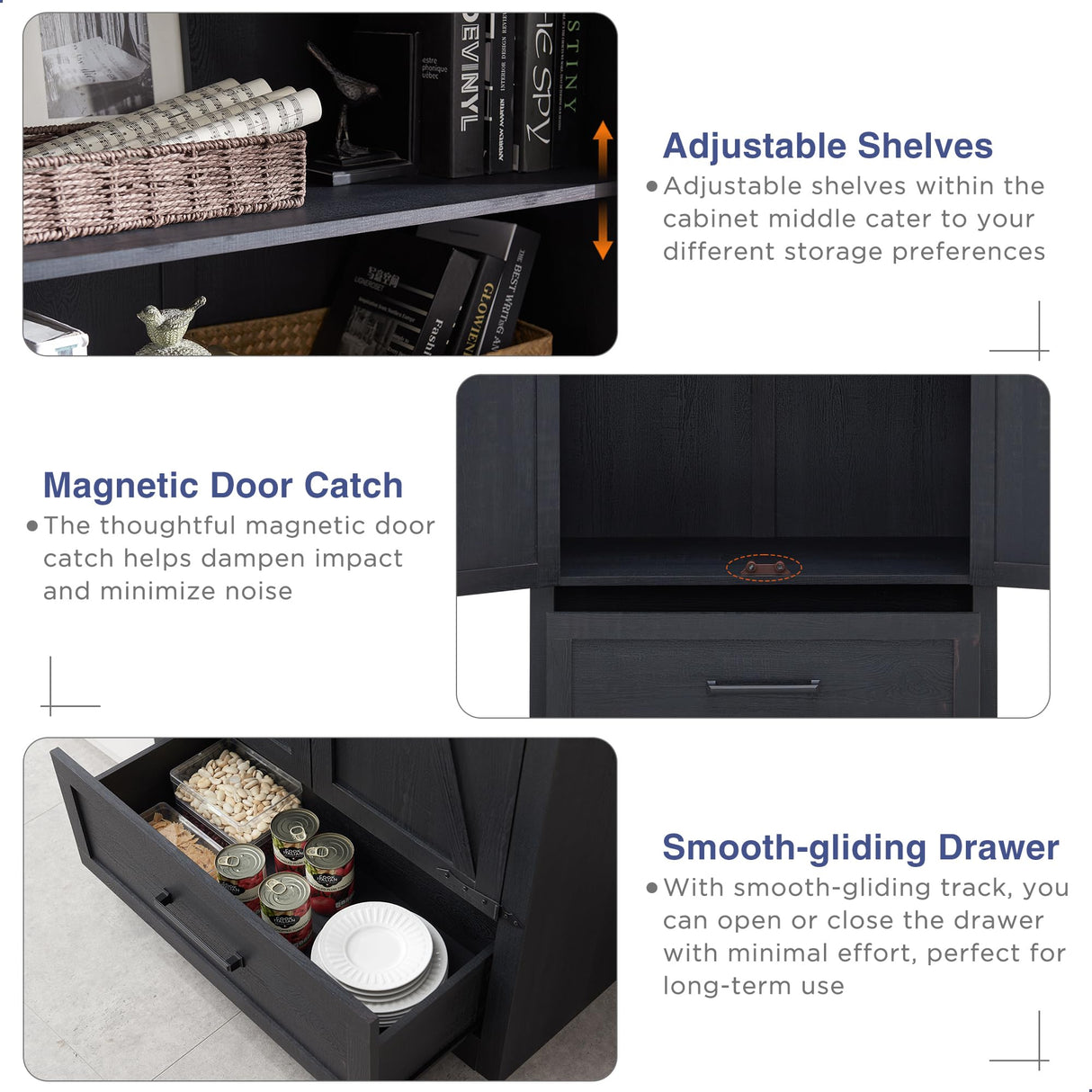 72" Tall Antique Black Farmhouse Storage Cabinet with Adjustable Shelves, Drawer & Barn Doors by JXQTLINGMU JXQTLINGMU