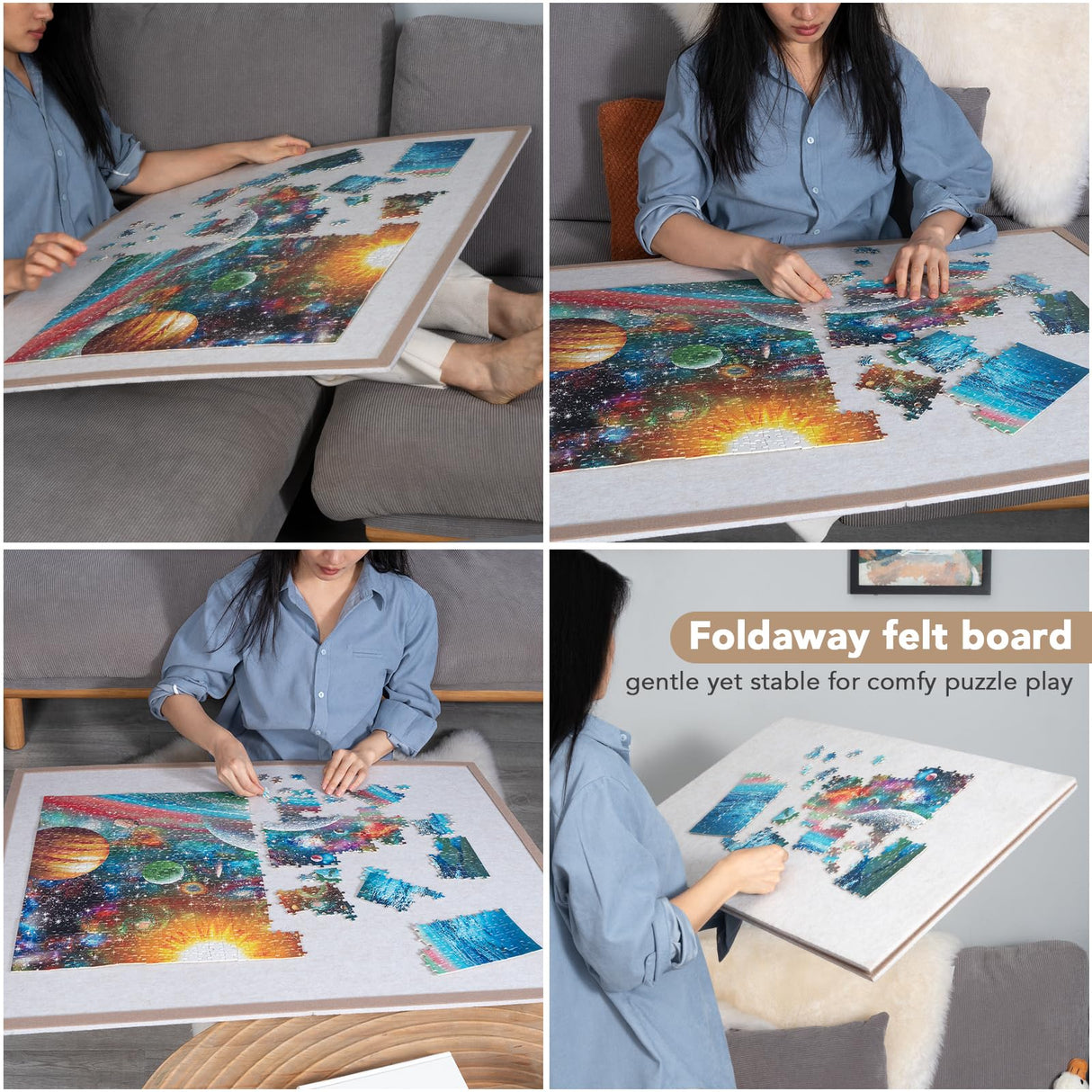 Jigsaw Puzzle Board with 6 Sorting Trays, 1500 Pieces Puzzle Playing Surface with Protective Cover, Lightomorrow 37" x 30" Felt Puzzle Display Board lightomorrow