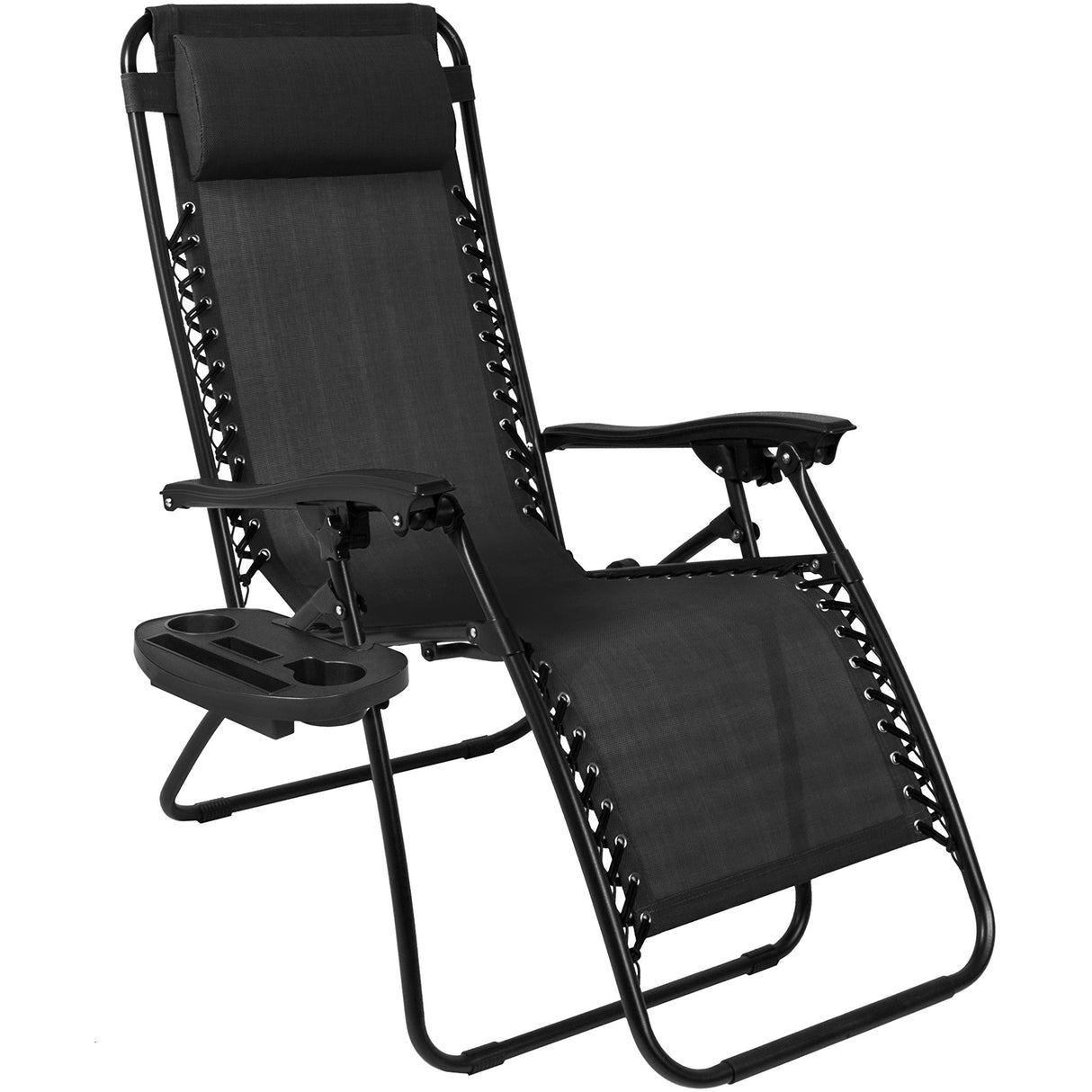 Best Choice Products Set of 2 Adjustable Steel Mesh Zero Gravity Lounge Chair Recliners w/Pillows and Cup Holder Trays - Black Best Choice Products