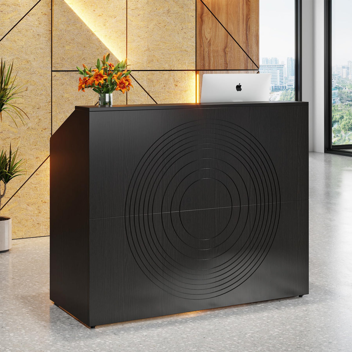 Tribesigns Reception Desk with Counter, Modern Front Desk Reception Room Table with Cable Grommet, 47 inch Retail Counter for Checkout, Lobby, Beauty Salon, Home Office Desk, Black Tribesigns