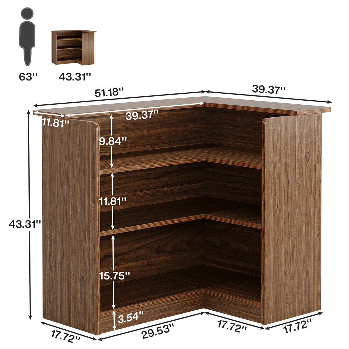 Tribesigns Reception Desk with Counter, 47-Inch Rustic Front Desk with Storage Shelves, Wooden Large Checkout Retail Counter Table for Reception, Store Shop, Office, Lobby, Retail, Beauty Salon, Brown Tribesigns