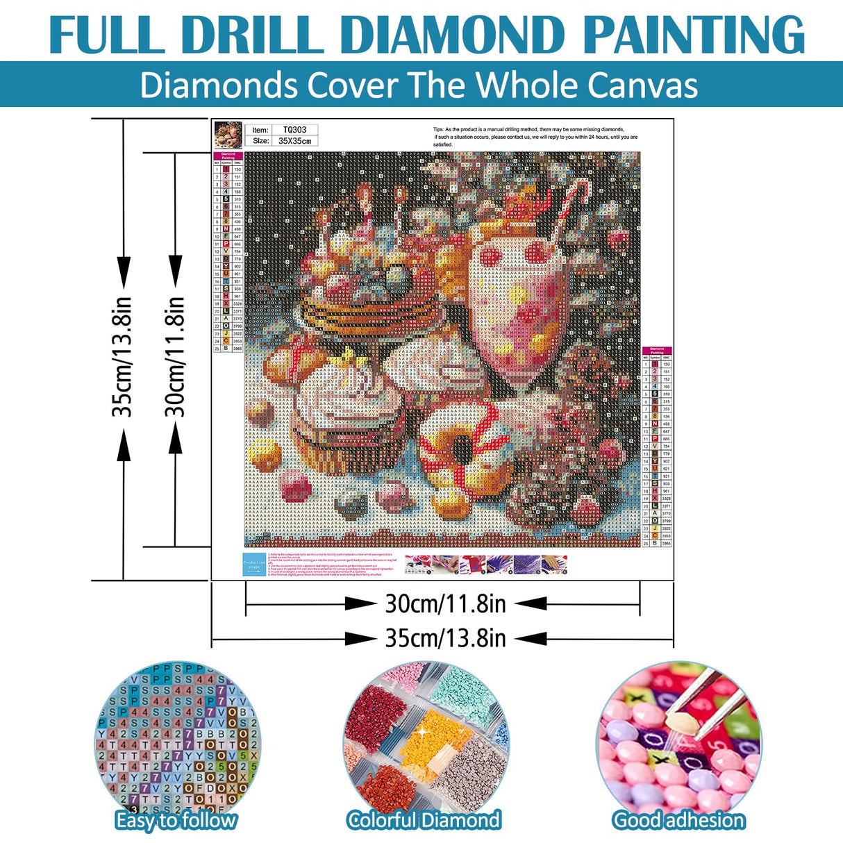 Christmas Cake Donut Diamond Art Kits for Adults, 5D Diamond Painting Kits for Adults Beginners, DIY Full Round Drill Diamond Dot Painting Gem Art Kits for Adult, Home Wall Decor 13.8x13.8 Inch VCLKDIY