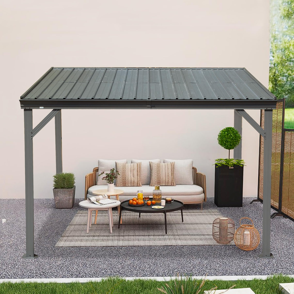 Domi 8' x10' Lean to Gazebo with Upgraded Drainage System, Wall Mounted Gazebo Hardtop Galvanized Steel Sloping Roof for Patio Deck Backyard Lawn Party(Gray) domi outdoor living