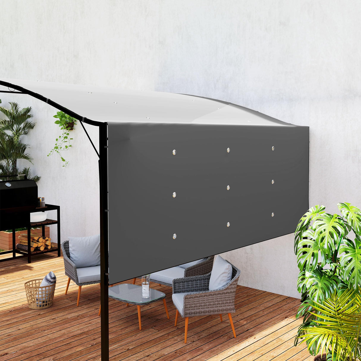 Outsunny 10' x 8' Outdoor Pergola and Patio Gazebo, Extendable Side Awning, Sun Shade Shelter for Garden, Camper, Deck, Doors and Windows, Dark Gray Outsunny