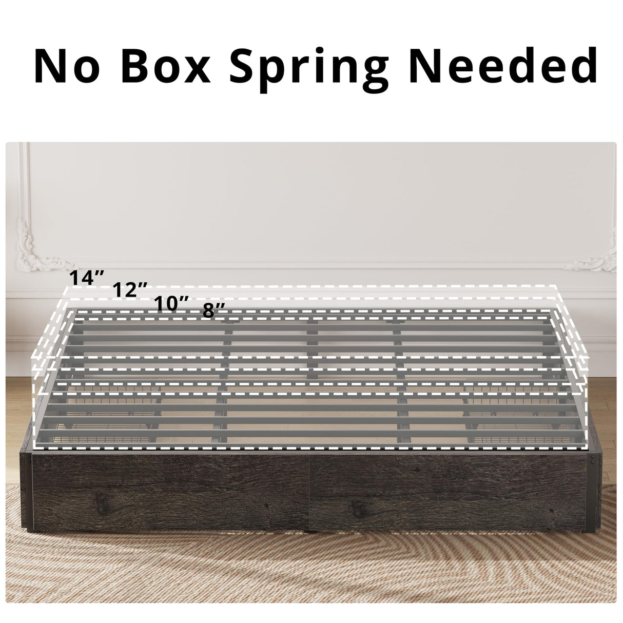 LIKIMIO King Bed Frame with Storage, 4 Drawers and Heavy Strong Metal Support Frames, Solid Stable, Noise-Free, No Box Spring Needed, Easy Assembly, Charcoal Grey LIKIMIO