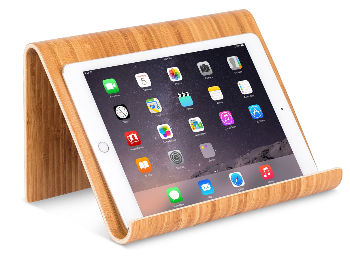 Sofia + Sam Bamboo Tablet Holder and Stand - Natural Wood - Adjustable Base for Surface, E-Readers, Smartphones - Kitchen Tabletop Organizer - Portable Stand for Books, Cookbooks, and Devices Sofia + Sam