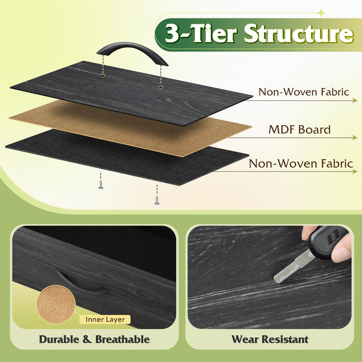 WLIVE Black TV Stand for 55, 60, 65 inch TV, Entertainment Center with LED Lights & Charging Station, TV Media Console Table with 15 Fabric Drawers and Open Shelves for Living Room, Hallway, Wood Top WLIVE