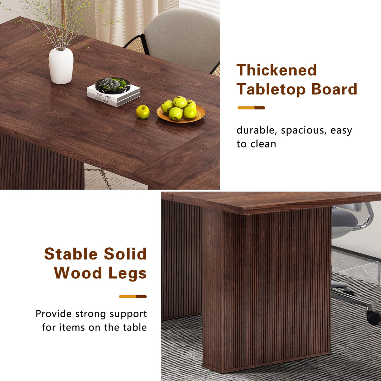 PHOYAL 78.7" Large Farmhouse Dining Table, Rectangular Dinner Table for 6 to 10 People, 78.7" L x 39.4" W x 30.7" H for Dining Room, Home Office, Living Room Furniture, Walnut PHOYAL