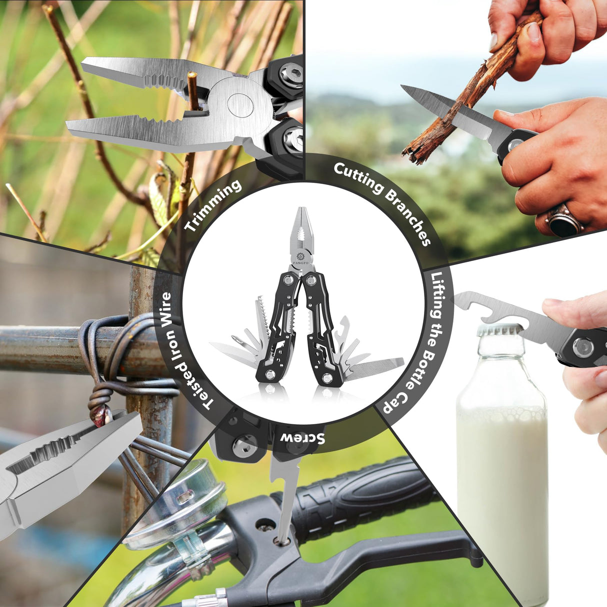 14-In-1 Multitool with Safety Locking, Professional Stainless Steel Multitool Pliers Pocket Knife, Bottle Opener, Screwdriver with Nylon Sheath ,Apply to Survival,Camping, Hunting and Hiking fangfo