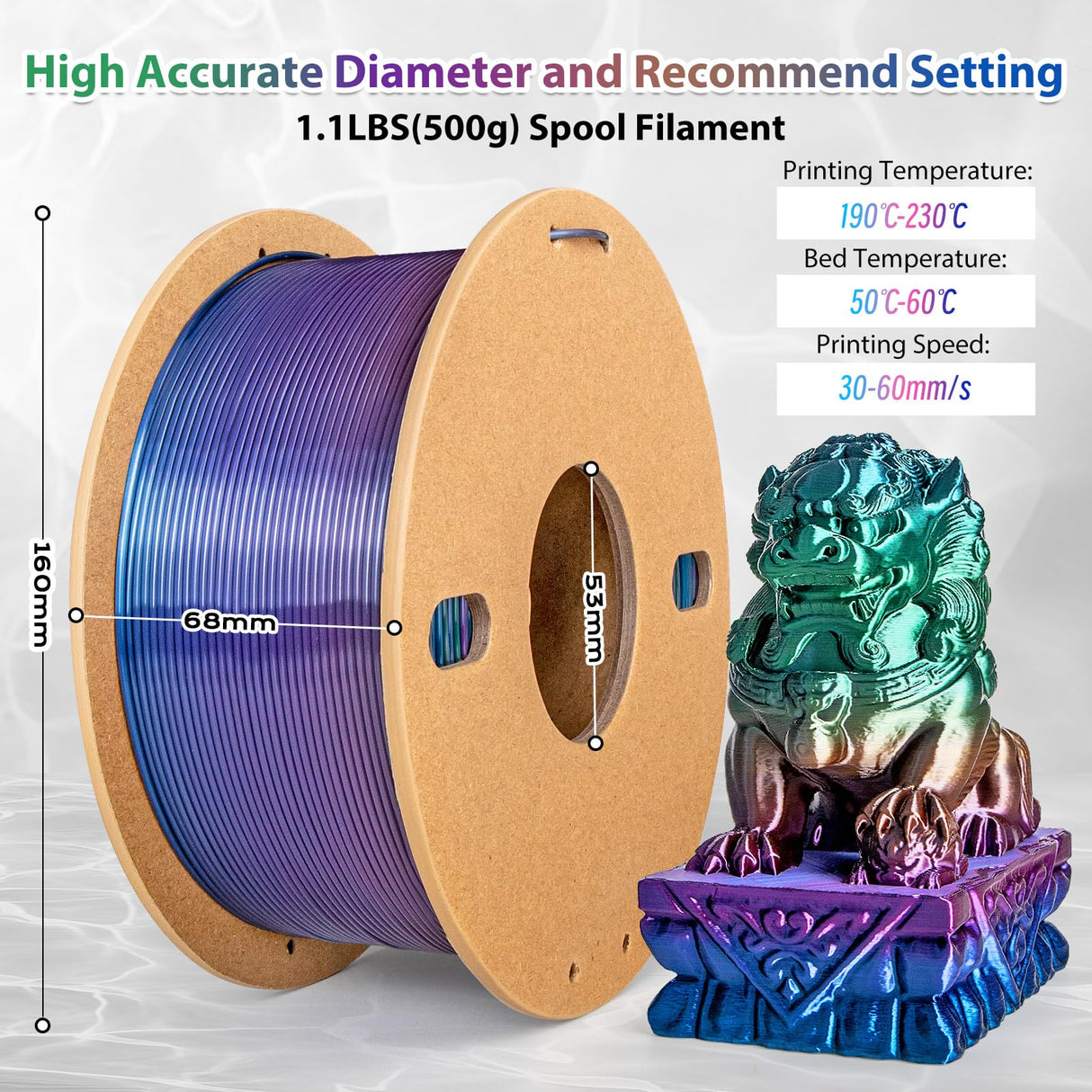 3Dgenius Silk Rainbow PLA Filament 1.75mm Silk PLA 3D Printer Filament Shiny Fast Color Changing Gradient Filament 3D Printing Filament Fit Most FDM Printers, 500g Spool(1.1lbs), Universe Series 3Dgenius