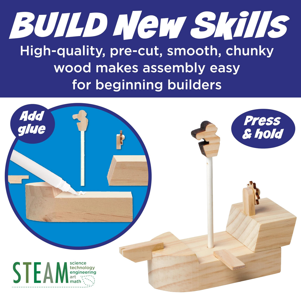 Creativity for Kids Buildeez! Easy Wooden Model Set: Pirate Ship, Sea Skull - DIY Arts & Crafts Kit, STEM Toys and Gift for Kids, Boat Toys for Boys (Ages 5+) Creativity for Kids