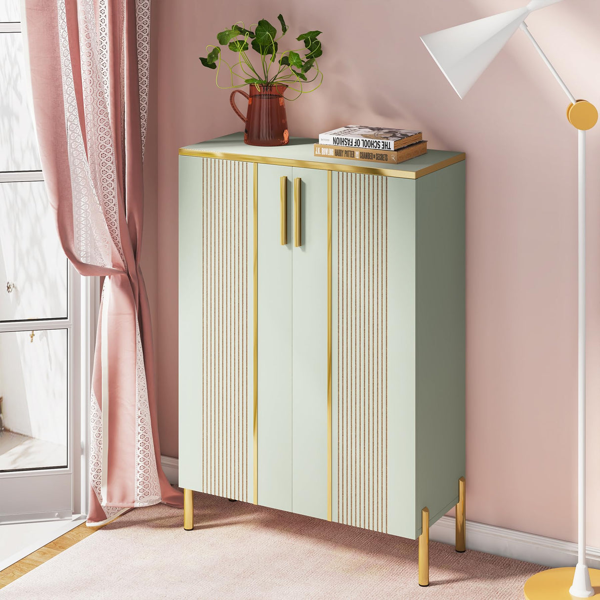 Tribesigns Shoe Cabinet with Doors, 6-Tier Shoe Storage Cabinet with Adjustable Shelves, Wooden Shoes Rack Shoe Storage Organizer for Entryway, Hallway, Closet, Living Room, Light Green Tribesigns