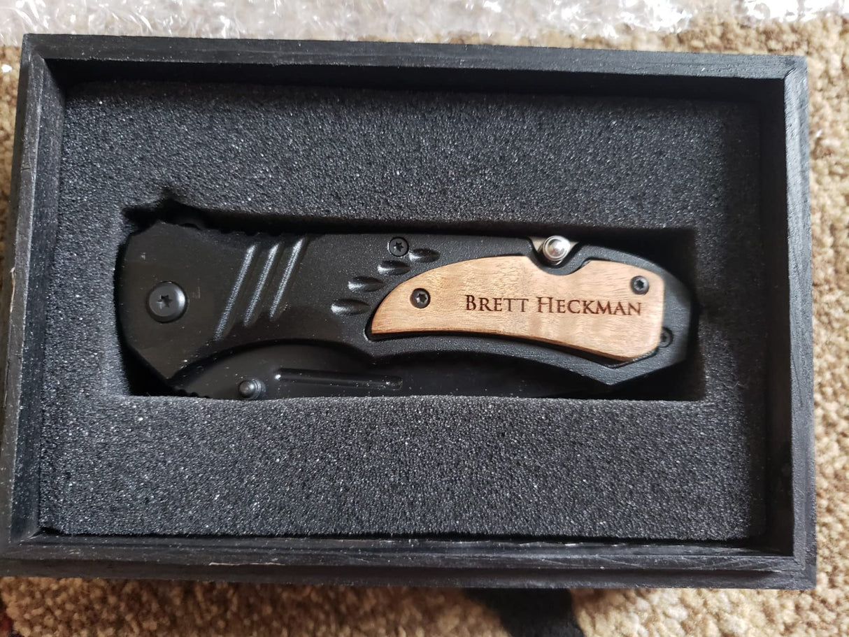 Krezy Case Deer Antlers Design Engraved Pocket Knife, 4.5" Folding Pocket Knife For Men with wooden black box, Laser Engraved Pocket Knife For Men, Hunting Knife Krezy Case