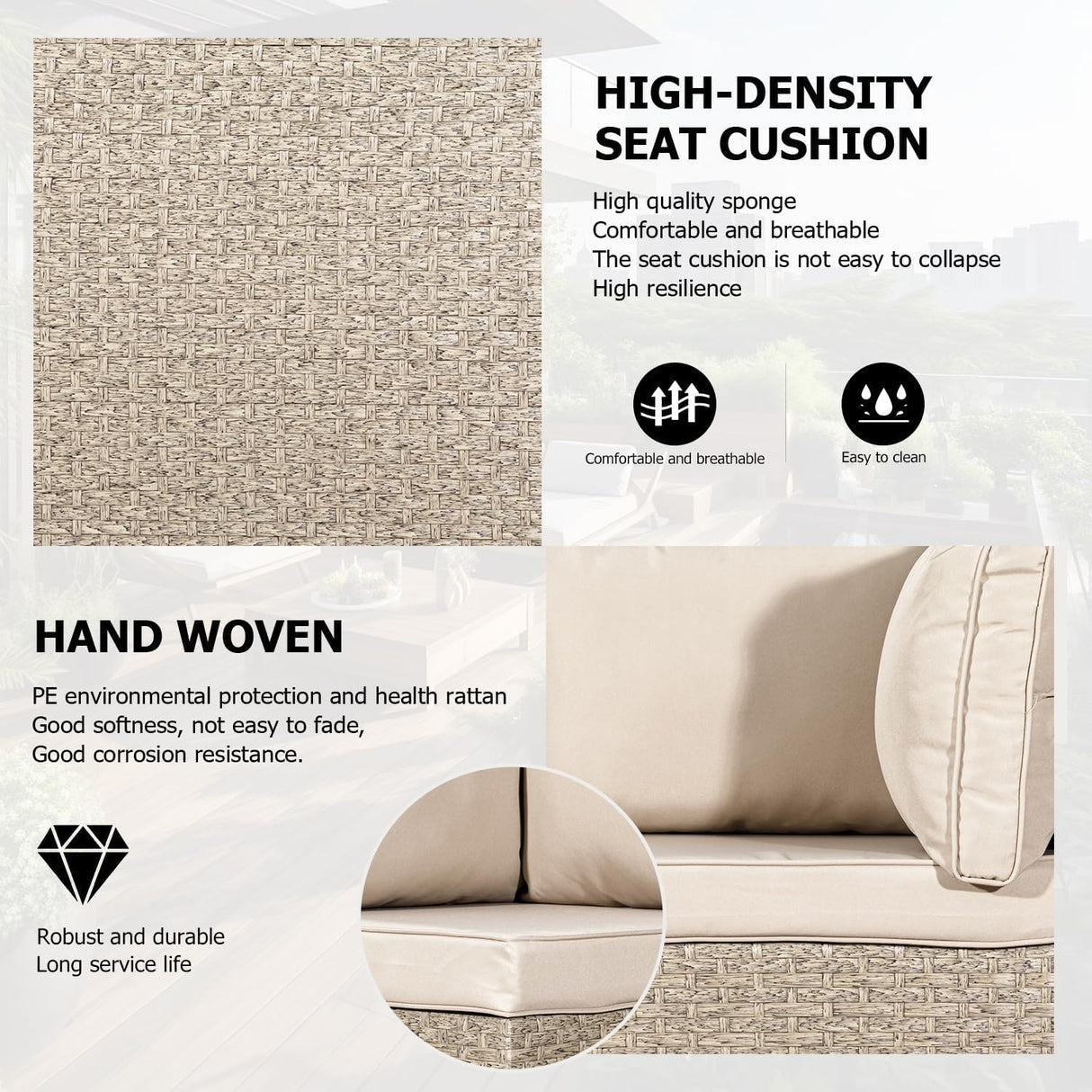 7-Piece Wicker Patio Furniture Set, Outdoor Conversation Set Sectional Sofa with Water Resistant Thick Cushions and Coffee Table, Beige Earth patio