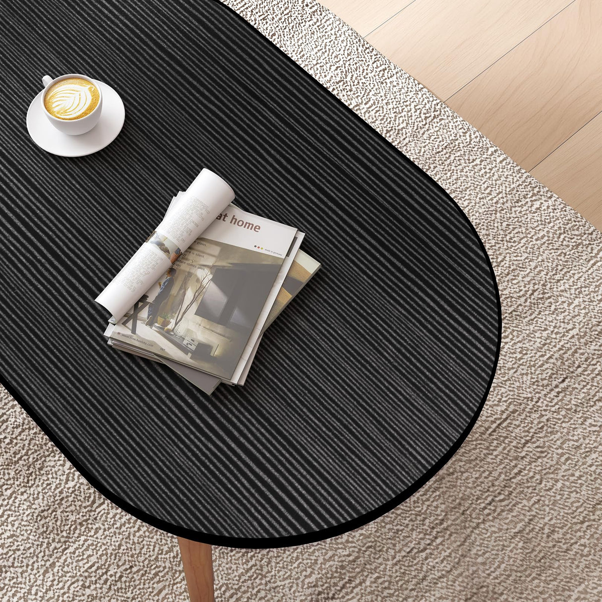Funecy Oval Coffee Table Low Table with 4 Solid Wood Sturdy Legs, Floor Table Desk for Sitting on The Floor, Storage and Living Room Furniture (Black) Funecy
