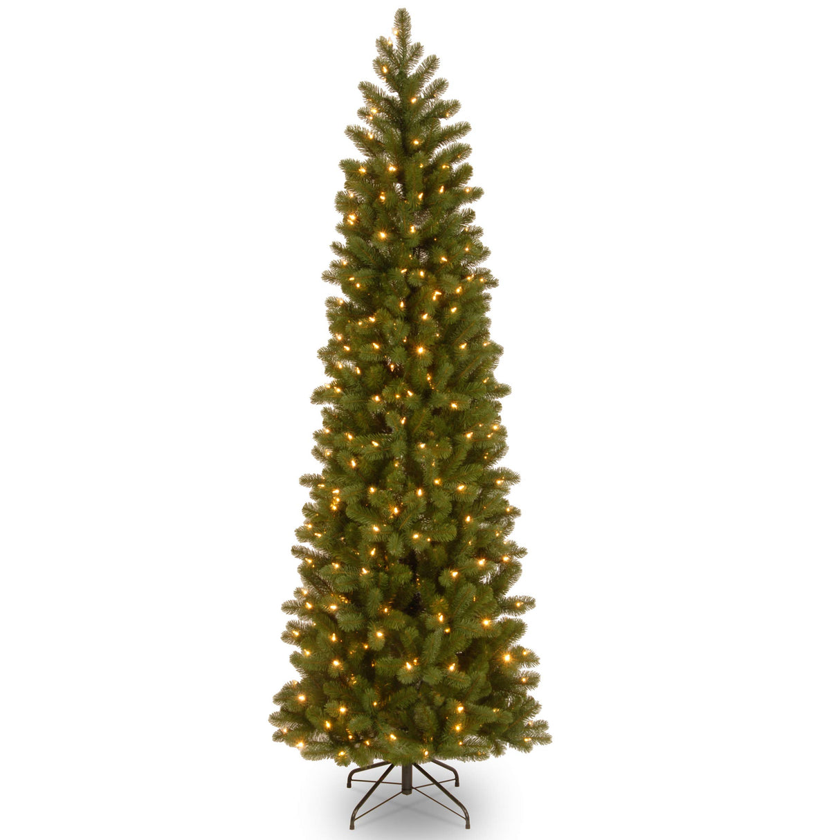 National Tree Company Pre-Lit 'Feel Real' Artificial Slim Downswept Christmas Tree, Green, Douglas Fir, White Lights, Includes Stand, 7.5 feet National Tree Company