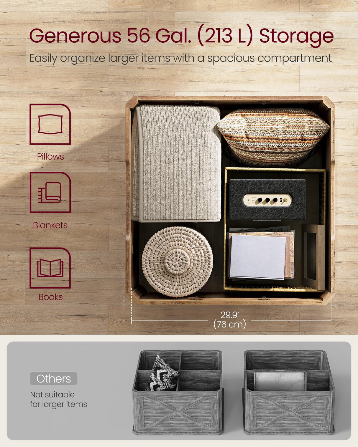 VASAGLE Farmhouse Coffee Table with Storage, Square Coffee Table for Living Room, Center Table with Flip-Top Lids, Honey Brown ULCT232K41 VASAGLE