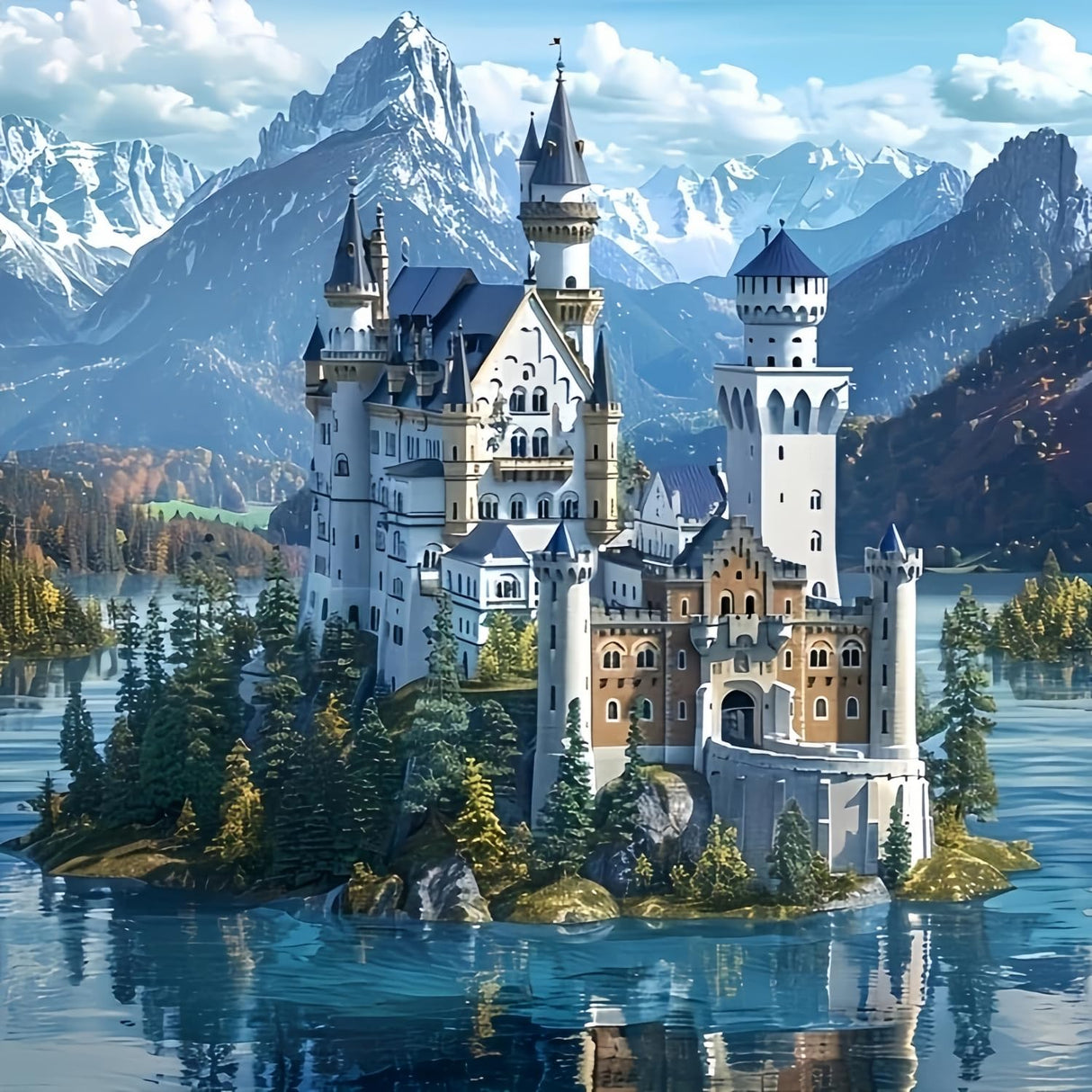 5D Diamond Art Kits for Adults Beginners,Lake Castle Scene DIY Full Round Drill Diamond Painting Kits,Paint by Diamonds Dots Gem Art Easy,Home Wall Decor 14X14 Inch Acelii